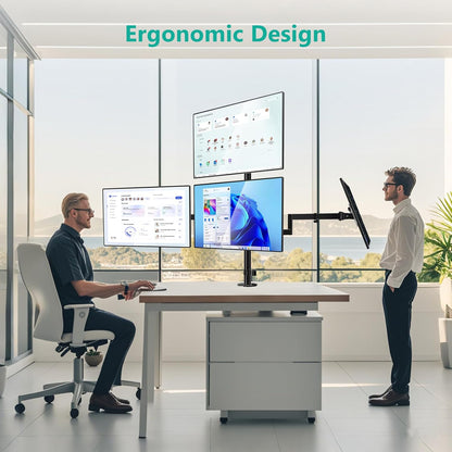 Free Standing Dual Monitor Stand, Height Adjustable Monitor Mount with Glass Base, Fits LCD LED Flat Curved Screen up to 27 inch, 22lbs, with Grommet Base (GMF002)