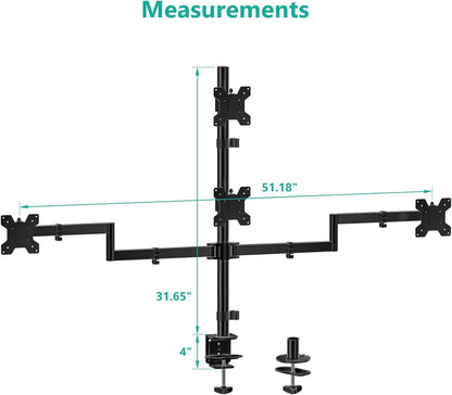 Free Standing Dual Monitor Stand, Height Adjustable Monitor Mount with Glass Base, Fits LCD LED Flat Curved Screen up to 27 inch, 22lbs, with Grommet Base (GMF002)