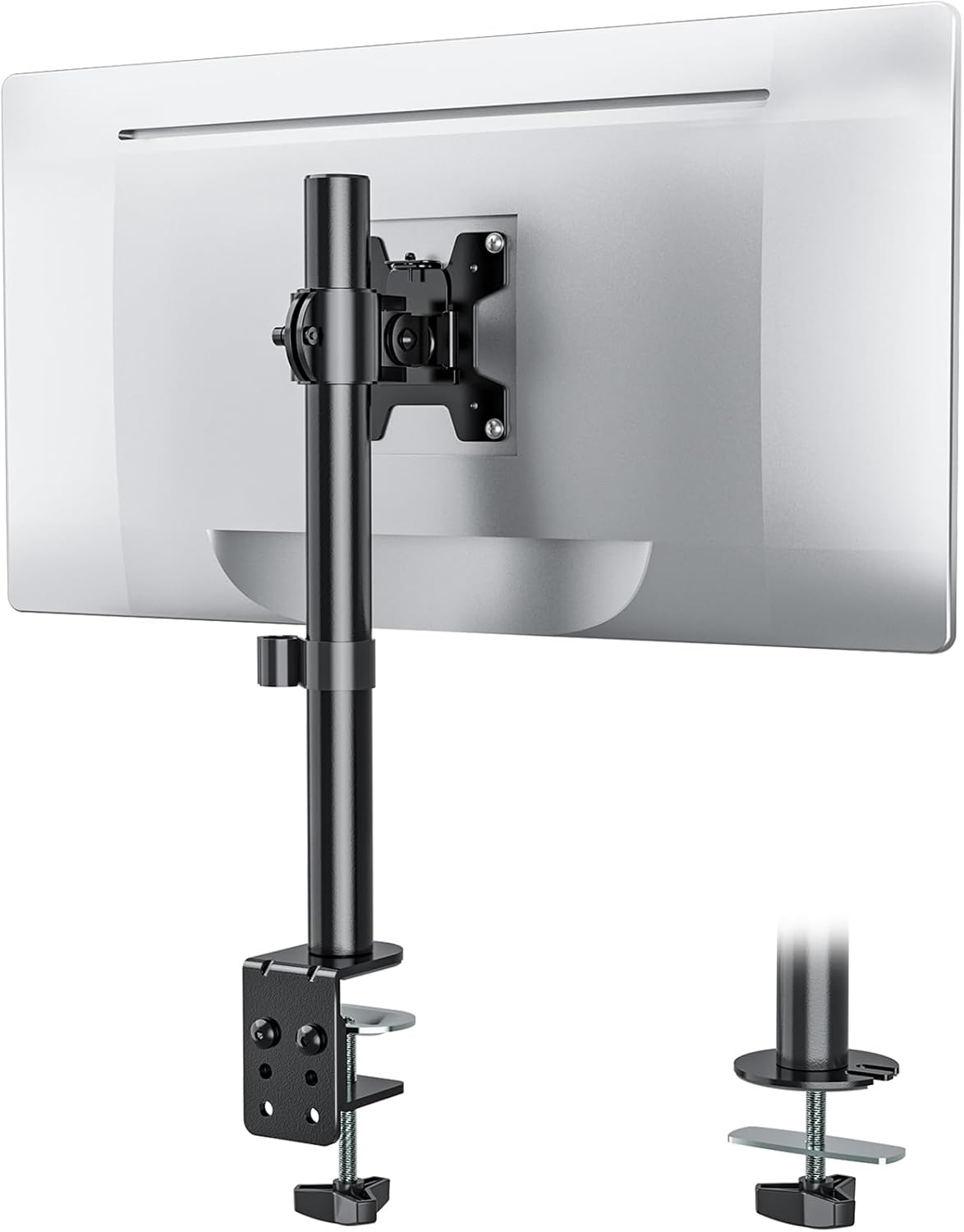 Free Standing Dual Monitor Stand, Height Adjustable Monitor Mount with Glass Base, Fits LCD LED Flat Curved Screen up to 27 inch, 22lbs, with Grommet Base (GMF002)