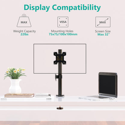 Free Standing Dual Monitor Stand, Height Adjustable Monitor Mount with Glass Base, Fits LCD LED Flat Curved Screen up to 27 inch, 22lbs, with Grommet Base (GMF002)