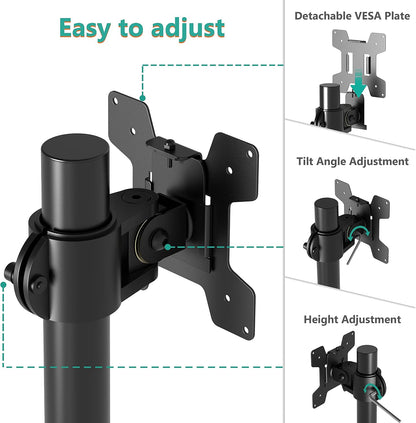 Free Standing Dual Monitor Stand, Height Adjustable Monitor Mount with Glass Base, Fits LCD LED Flat Curved Screen up to 27 inch, 22lbs, with Grommet Base (GMF002)