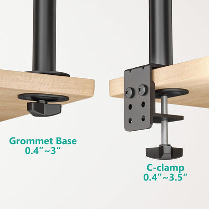 Free Standing Dual Monitor Stand, Height Adjustable Monitor Mount with Glass Base, Fits LCD LED Flat Curved Screen up to 27 inch, 22lbs, with Grommet Base (GMF002)