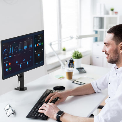 Free Standing Dual Monitor Stand, Height Adjustable Monitor Mount with Glass Base, Fits LCD LED Flat Curved Screen up to 27 inch, 22lbs, with Grommet Base (GMF002)