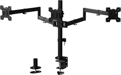 Free Standing Dual Monitor Stand, Height Adjustable Monitor Mount with Glass Base, Fits LCD LED Flat Curved Screen up to 27 inch, 22lbs, with Grommet Base (GMF002)