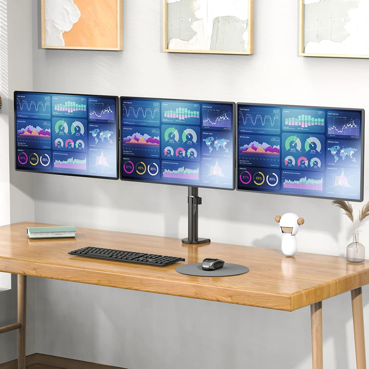 Free Standing Dual Monitor Stand, Height Adjustable Monitor Mount with Glass Base, Fits LCD LED Flat Curved Screen up to 27 inch, 22lbs, with Grommet Base (GMF002)