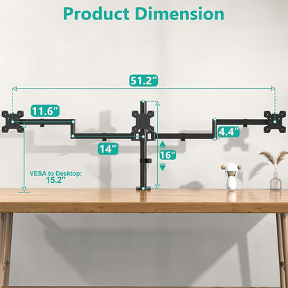 Free Standing Dual Monitor Stand, Height Adjustable Monitor Mount with Glass Base, Fits LCD LED Flat Curved Screen up to 27 inch, 22lbs, with Grommet Base (GMF002)