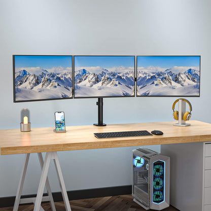Free Standing Dual Monitor Stand, Height Adjustable Monitor Mount with Glass Base, Fits LCD LED Flat Curved Screen up to 27 inch, 22lbs, with Grommet Base (GMF002)
