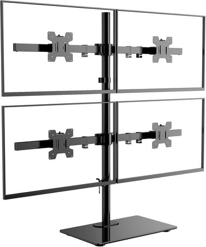 Free Standing Dual Monitor Stand, Height Adjustable Monitor Mount with Glass Base, Fits LCD LED Flat Curved Screen up to 27 inch, 22lbs, with Grommet Base (GMF002)