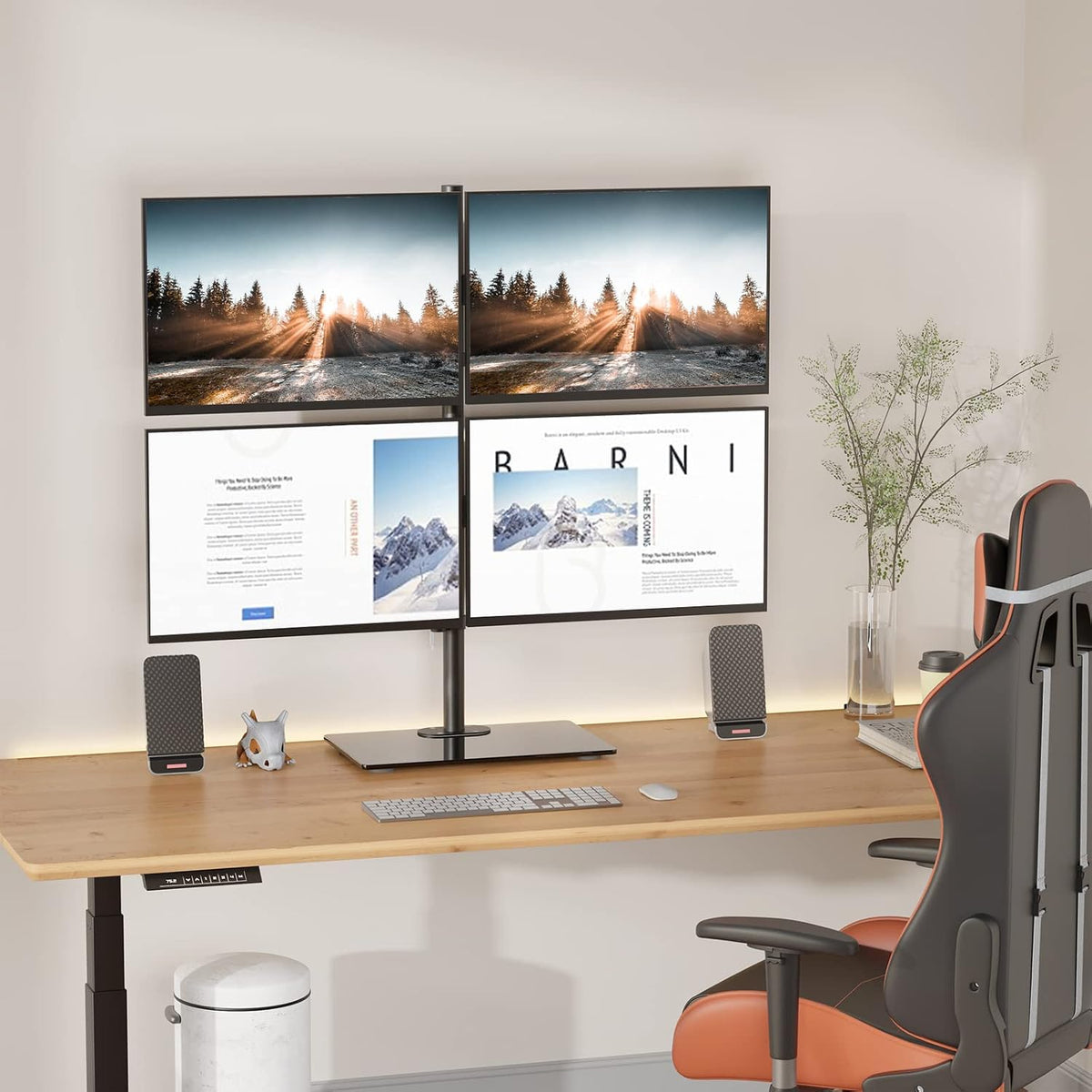 Free Standing Dual Monitor Stand, Height Adjustable Monitor Mount with Glass Base, Fits LCD LED Flat Curved Screen up to 27 inch, 22lbs, with Grommet Base (GMF002)