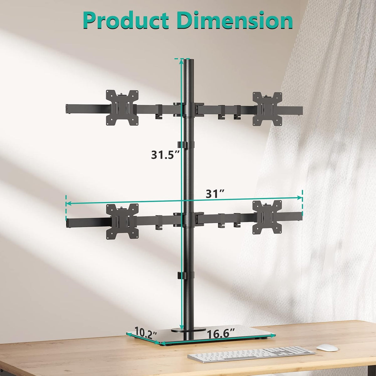Free Standing Dual Monitor Stand, Height Adjustable Monitor Mount with Glass Base, Fits LCD LED Flat Curved Screen up to 27 inch, 22lbs, with Grommet Base (GMF002)