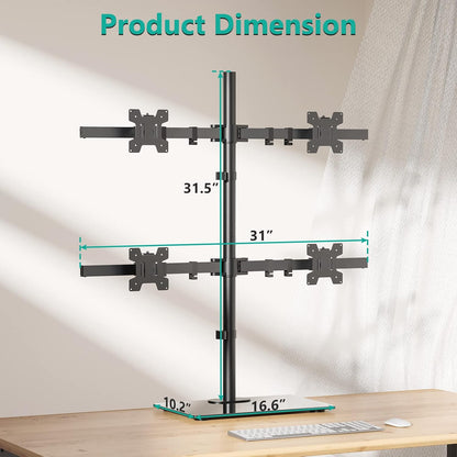 Free Standing Dual Monitor Stand, Height Adjustable Monitor Mount with Glass Base, Fits LCD LED Flat Curved Screen up to 27 inch, 22lbs, with Grommet Base (GMF002)