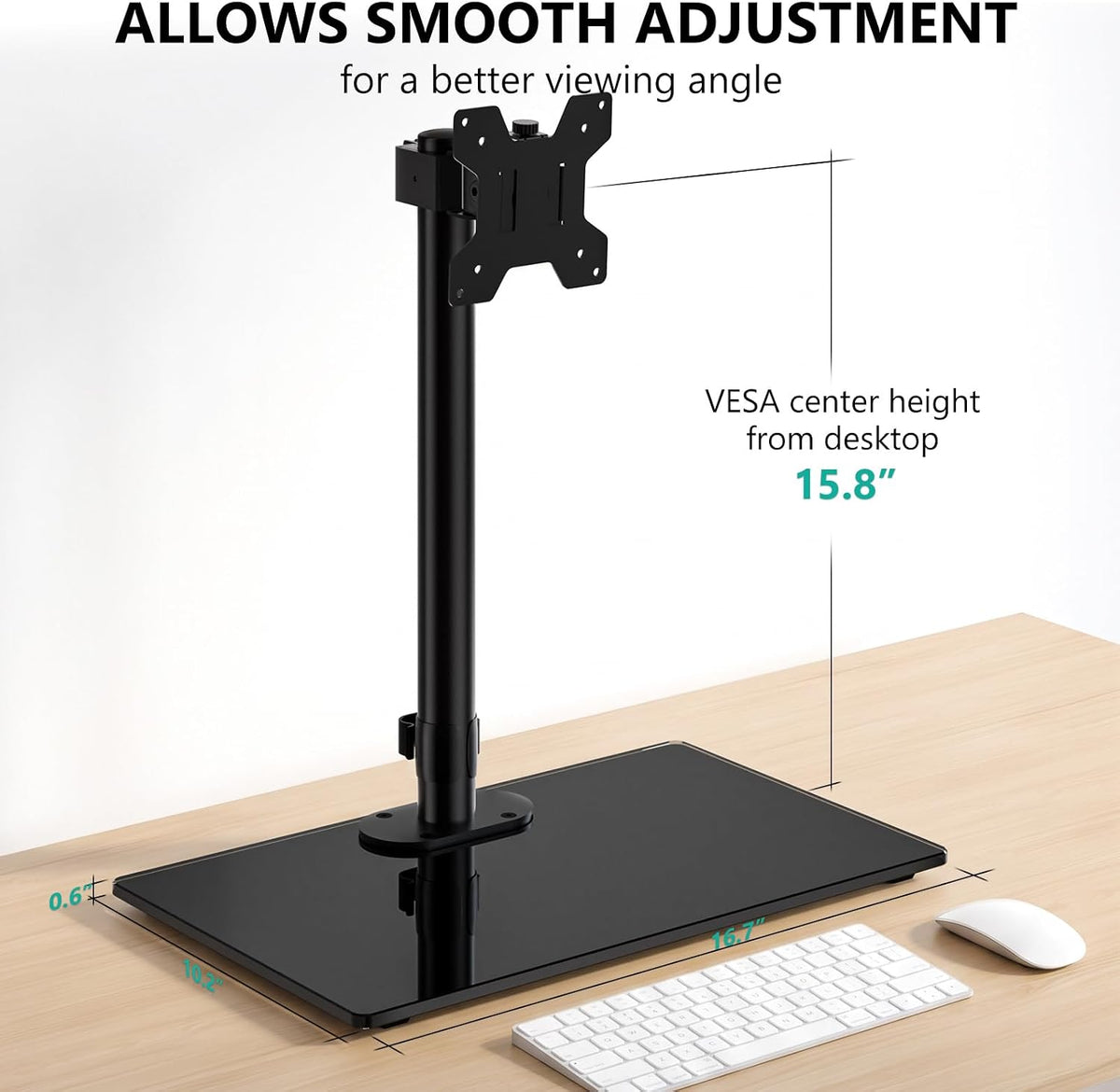 Free Standing Dual Monitor Stand, Height Adjustable Monitor Mount with Glass Base, Fits LCD LED Flat Curved Screen up to 27 inch, 22lbs, with Grommet Base (GMF002)