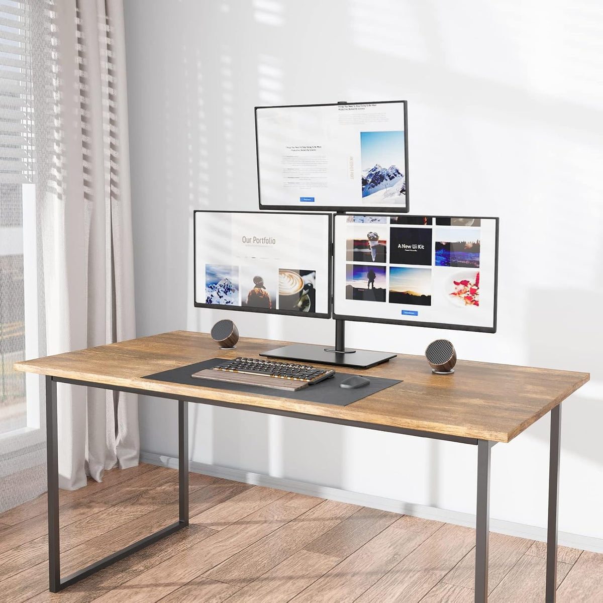 Free Standing Dual Monitor Stand, Height Adjustable Monitor Mount with Glass Base, Fits LCD LED Flat Curved Screen up to 27 inch, 22lbs, with Grommet Base (GMF002)