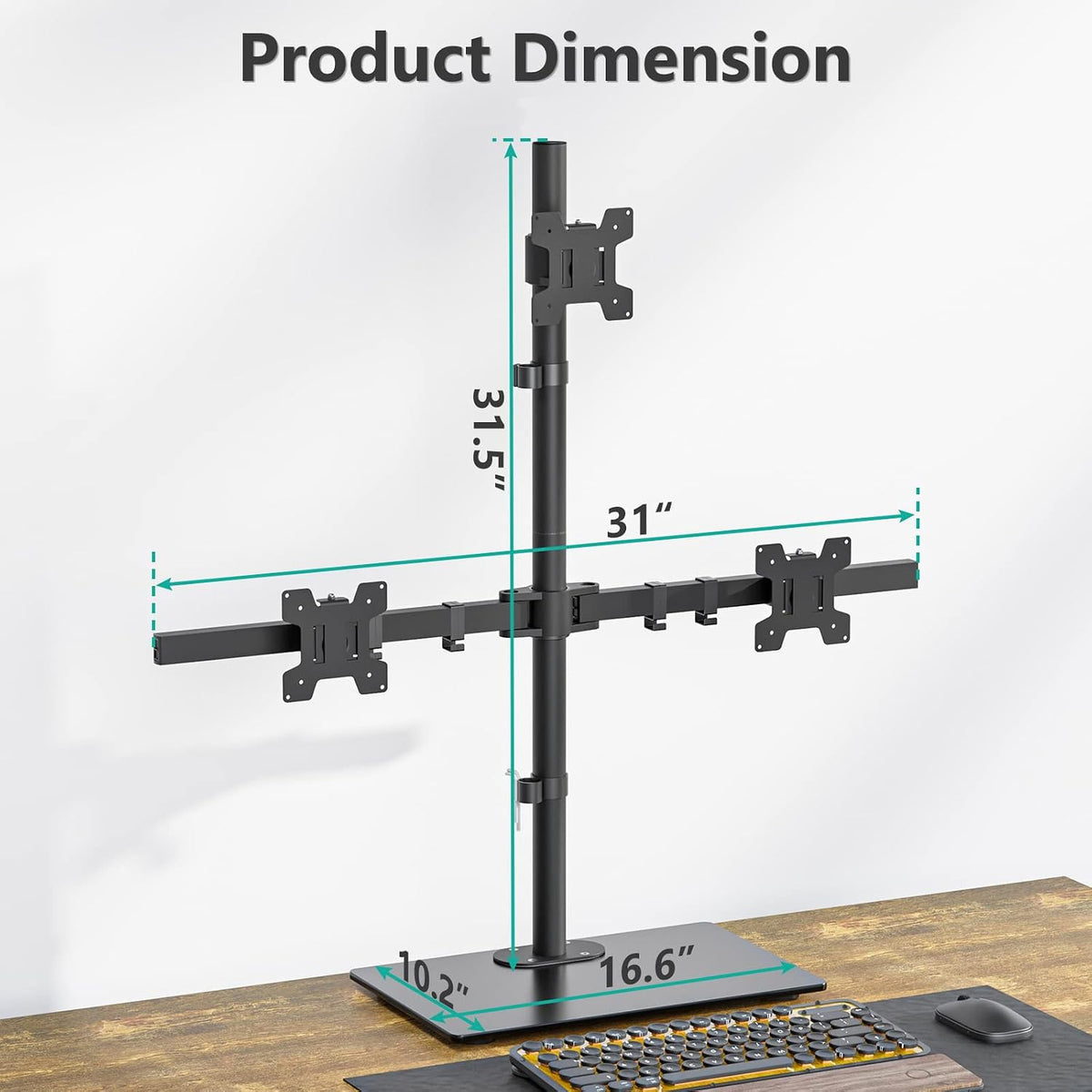 Free Standing Dual Monitor Stand, Height Adjustable Monitor Mount with Glass Base, Fits LCD LED Flat Curved Screen up to 27 inch, 22lbs, with Grommet Base (GMF002)