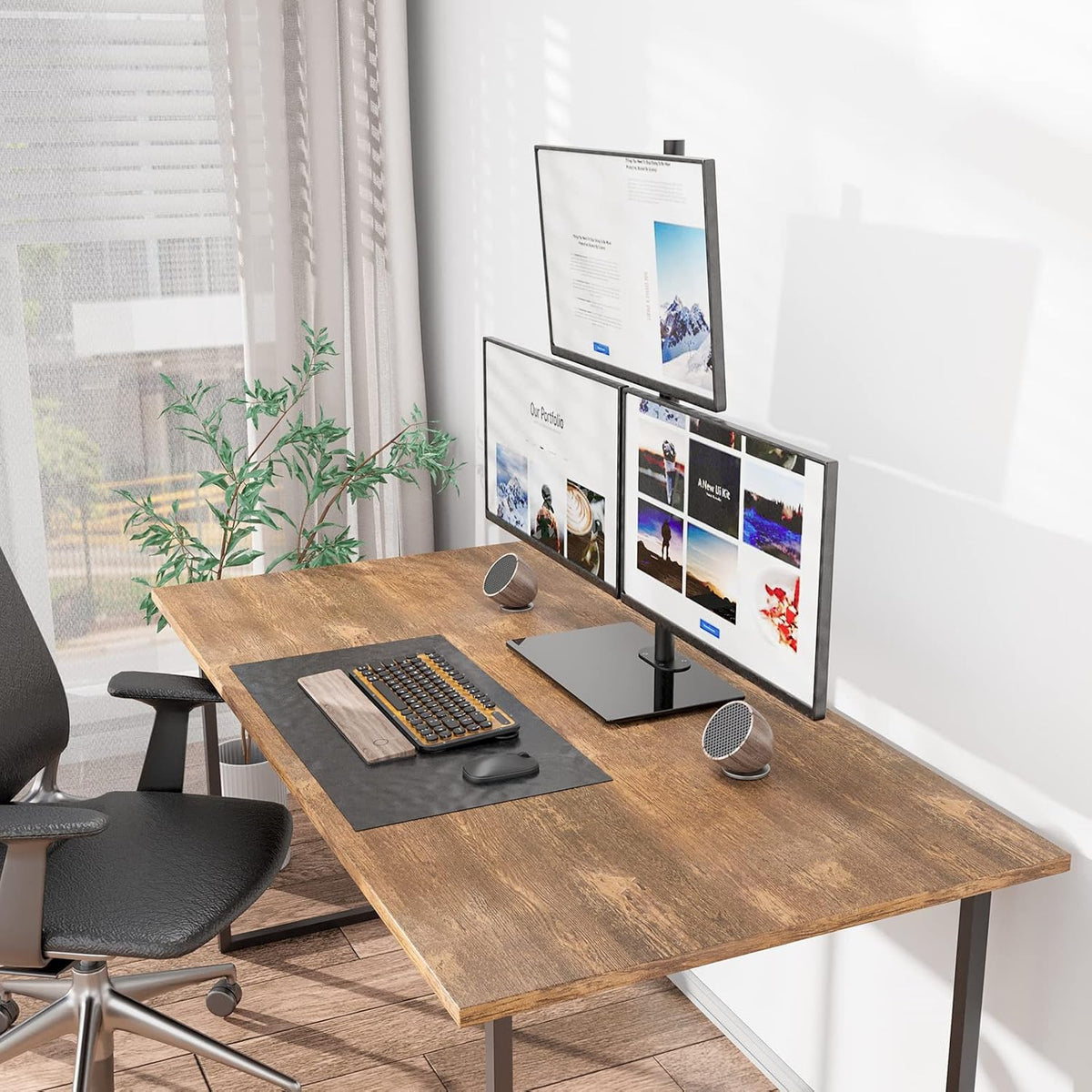 Free Standing Dual Monitor Stand, Height Adjustable Monitor Mount with Glass Base, Fits LCD LED Flat Curved Screen up to 27 inch, 22lbs, with Grommet Base (GMF002)