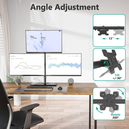 Free Standing Dual Monitor Stand, Height Adjustable Monitor Mount with Glass Base, Fits LCD LED Flat Curved Screen up to 27 inch, 22lbs, with Grommet Base (GMF002)