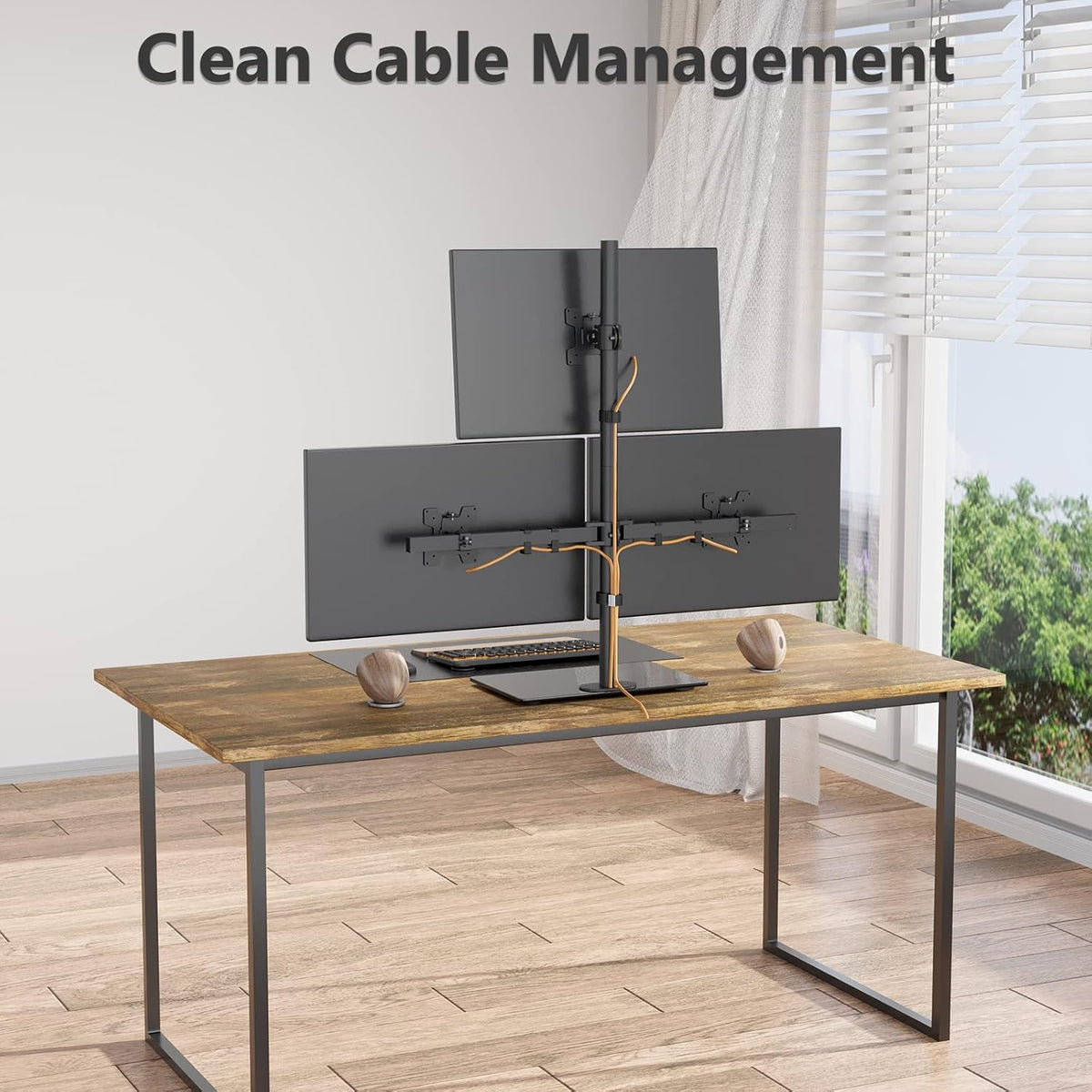 Free Standing Dual Monitor Stand, Height Adjustable Monitor Mount with Glass Base, Fits LCD LED Flat Curved Screen up to 27 inch, 22lbs, with Grommet Base (GMF002)