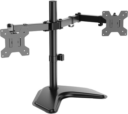 Free Standing Dual Monitor Stand, Height Adjustable Monitor Mount with Glass Base, Fits LCD LED Flat Curved Screen up to 27 inch, 22lbs, with Grommet Base (GMF002)