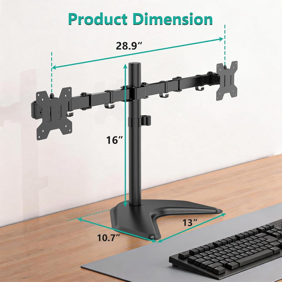 Free Standing Dual Monitor Stand, Height Adjustable Monitor Mount with Glass Base, Fits LCD LED Flat Curved Screen up to 27 inch, 22lbs, with Grommet Base (GMF002)
