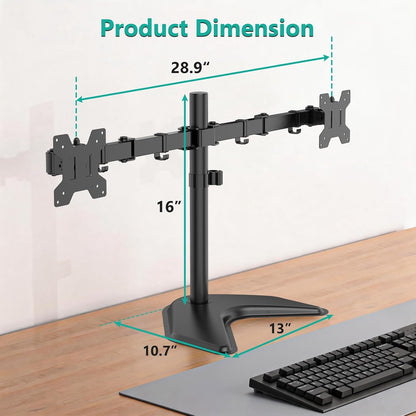 Free Standing Dual Monitor Stand, Height Adjustable Monitor Mount with Glass Base, Fits LCD LED Flat Curved Screen up to 27 inch, 22lbs, with Grommet Base (GMF002)