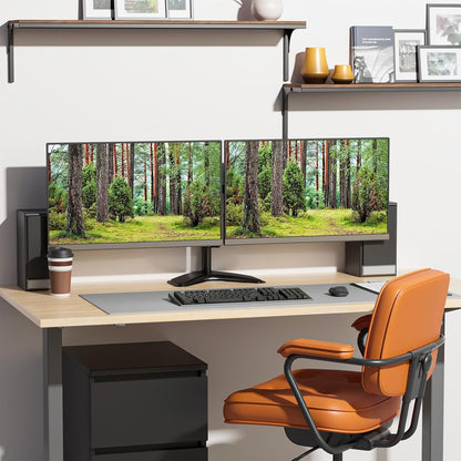 Free Standing Dual Monitor Stand, Height Adjustable Monitor Mount with Glass Base, Fits LCD LED Flat Curved Screen up to 27 inch, 22lbs, with Grommet Base (GMF002)