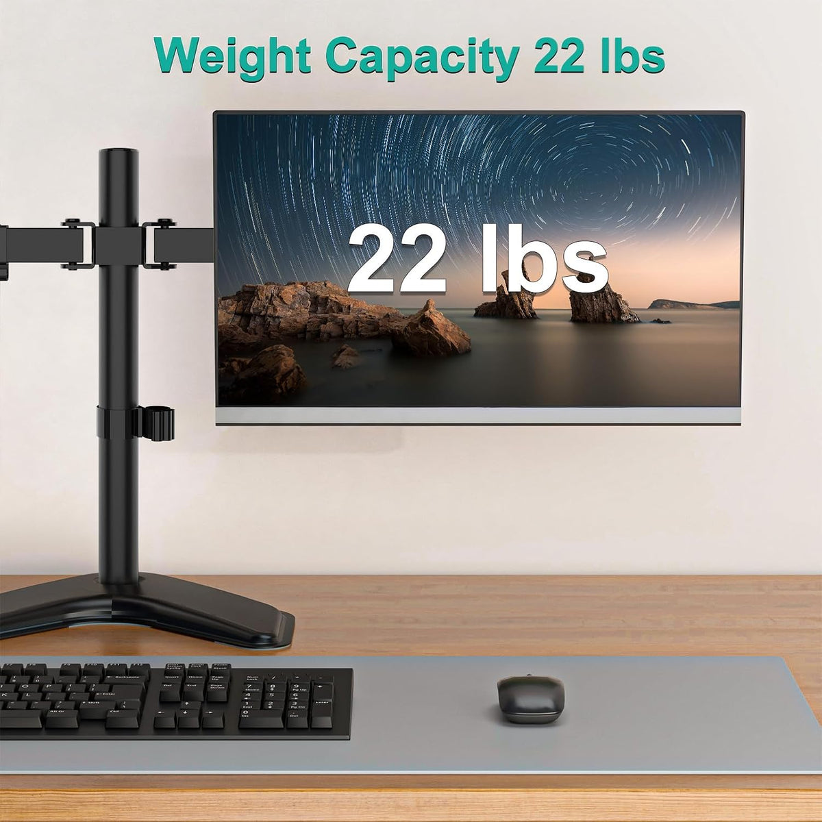 Free Standing Dual Monitor Stand, Height Adjustable Monitor Mount with Glass Base, Fits LCD LED Flat Curved Screen up to 27 inch, 22lbs, with Grommet Base (GMF002)