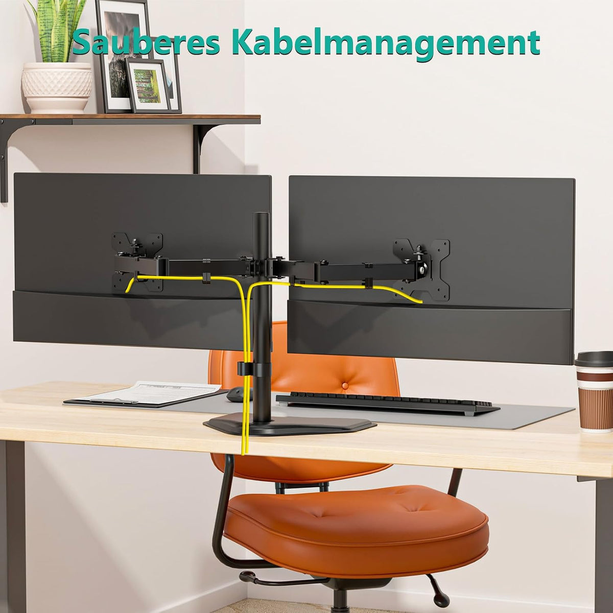 Free Standing Dual Monitor Stand, Height Adjustable Monitor Mount with Glass Base, Fits LCD LED Flat Curved Screen up to 27 inch, 22lbs, with Grommet Base (GMF002)