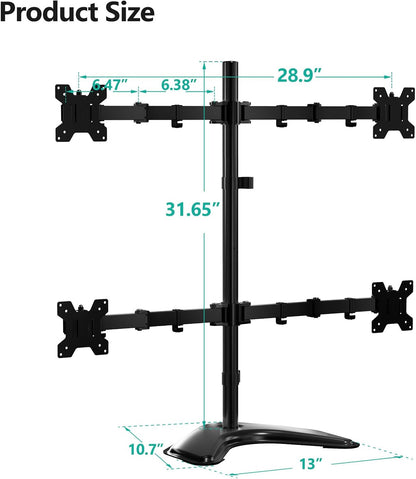 Free Standing Dual Monitor Stand, Height Adjustable Monitor Mount with Glass Base, Fits LCD LED Flat Curved Screen up to 27 inch, 22lbs, with Grommet Base (GMF002)