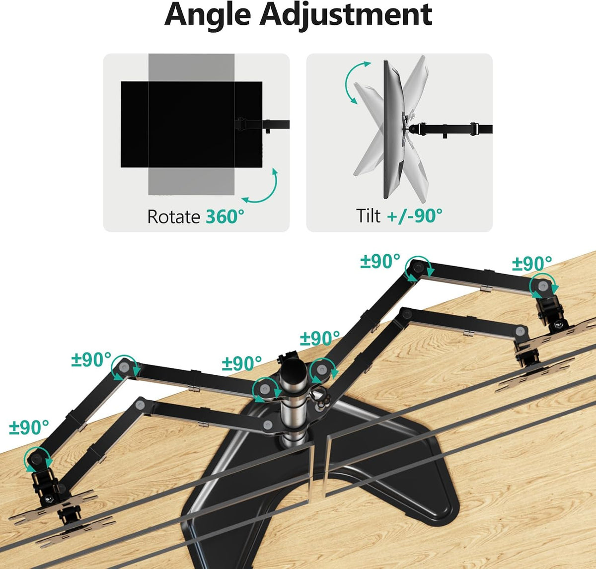 Free Standing Dual Monitor Stand, Height Adjustable Monitor Mount with Glass Base, Fits LCD LED Flat Curved Screen up to 27 inch, 22lbs, with Grommet Base (GMF002)