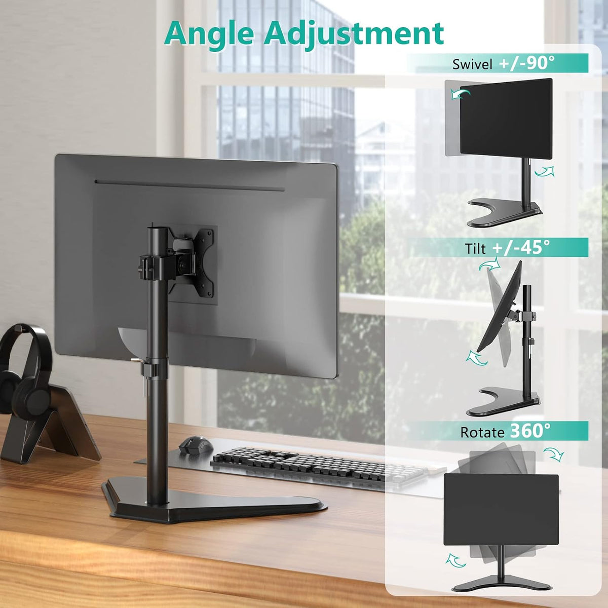 Free Standing Dual Monitor Stand, Height Adjustable Monitor Mount with Glass Base, Fits LCD LED Flat Curved Screen up to 27 inch, 22lbs, with Grommet Base (GMF002)