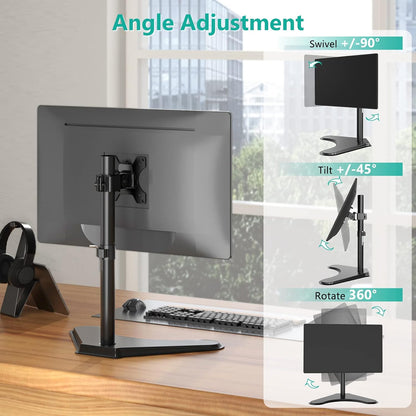 Free Standing Dual Monitor Stand, Height Adjustable Monitor Mount with Glass Base, Fits LCD LED Flat Curved Screen up to 27 inch, 22lbs, with Grommet Base (GMF002)