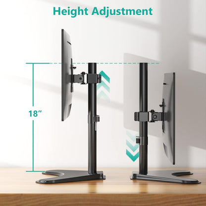 Free Standing Dual Monitor Stand, Height Adjustable Monitor Mount with Glass Base, Fits LCD LED Flat Curved Screen up to 27 inch, 22lbs, with Grommet Base (GMF002)