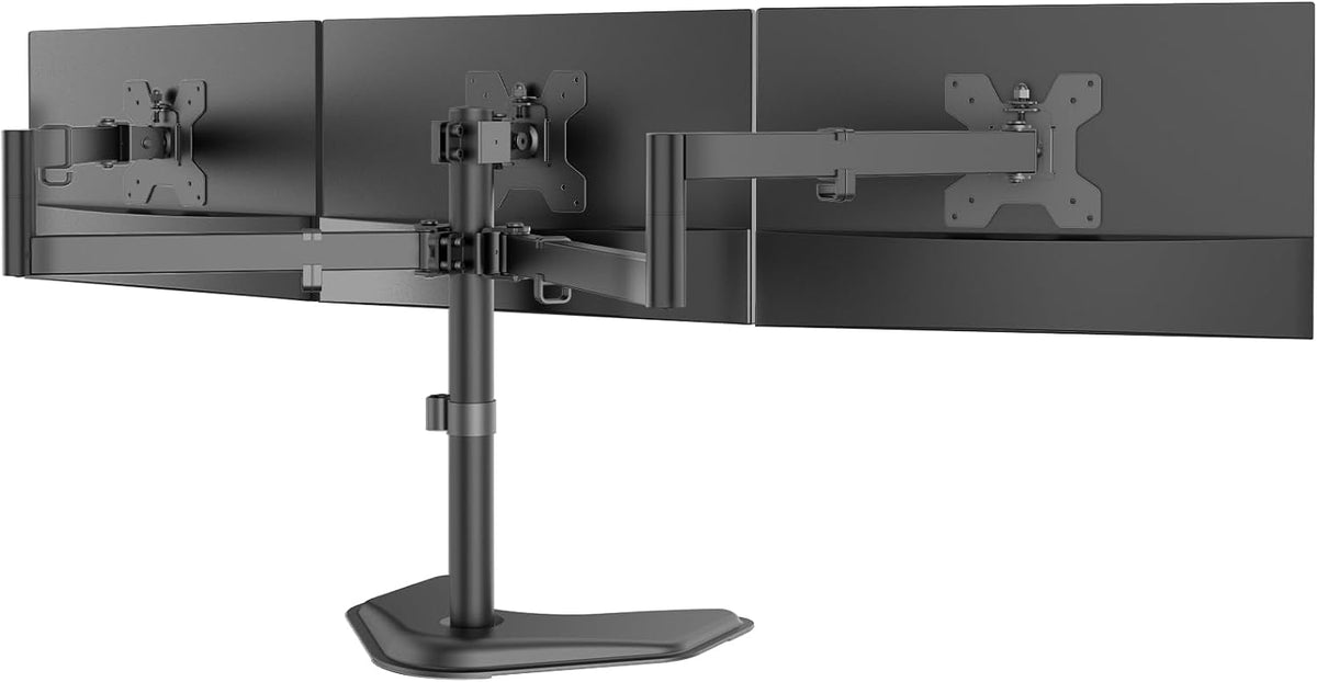 Free Standing Dual Monitor Stand, Height Adjustable Monitor Mount with Glass Base, Fits LCD LED Flat Curved Screen up to 27 inch, 22lbs, with Grommet Base (GMF002)