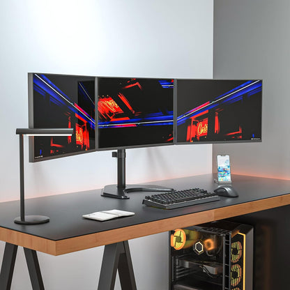 Free Standing Dual Monitor Stand, Height Adjustable Monitor Mount with Glass Base, Fits LCD LED Flat Curved Screen up to 27 inch, 22lbs, with Grommet Base (GMF002)