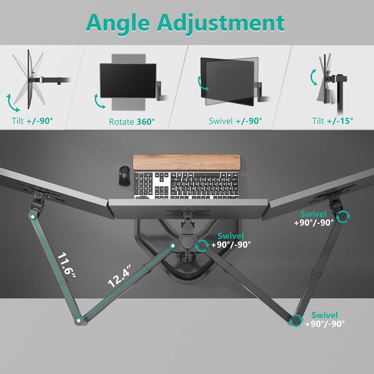 Free Standing Dual Monitor Stand, Height Adjustable Monitor Mount with Glass Base, Fits LCD LED Flat Curved Screen up to 27 inch, 22lbs, with Grommet Base (GMF002)