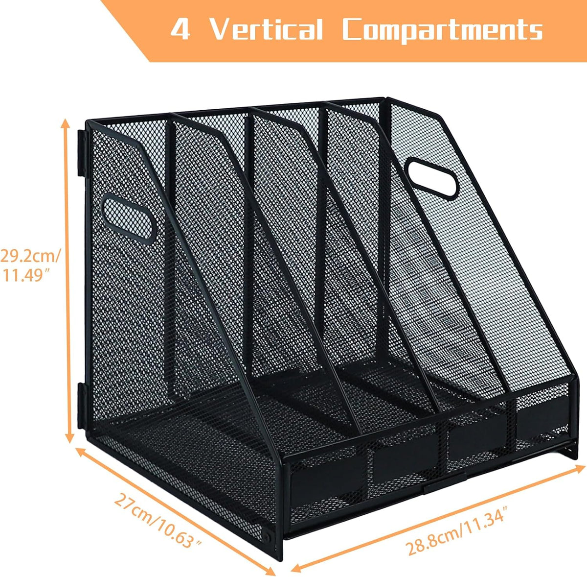 Desk File Organizer Metal Desk Magazine Folder With 4 Vertical Compartments Rack File Organizer For Office, Home, School, Black