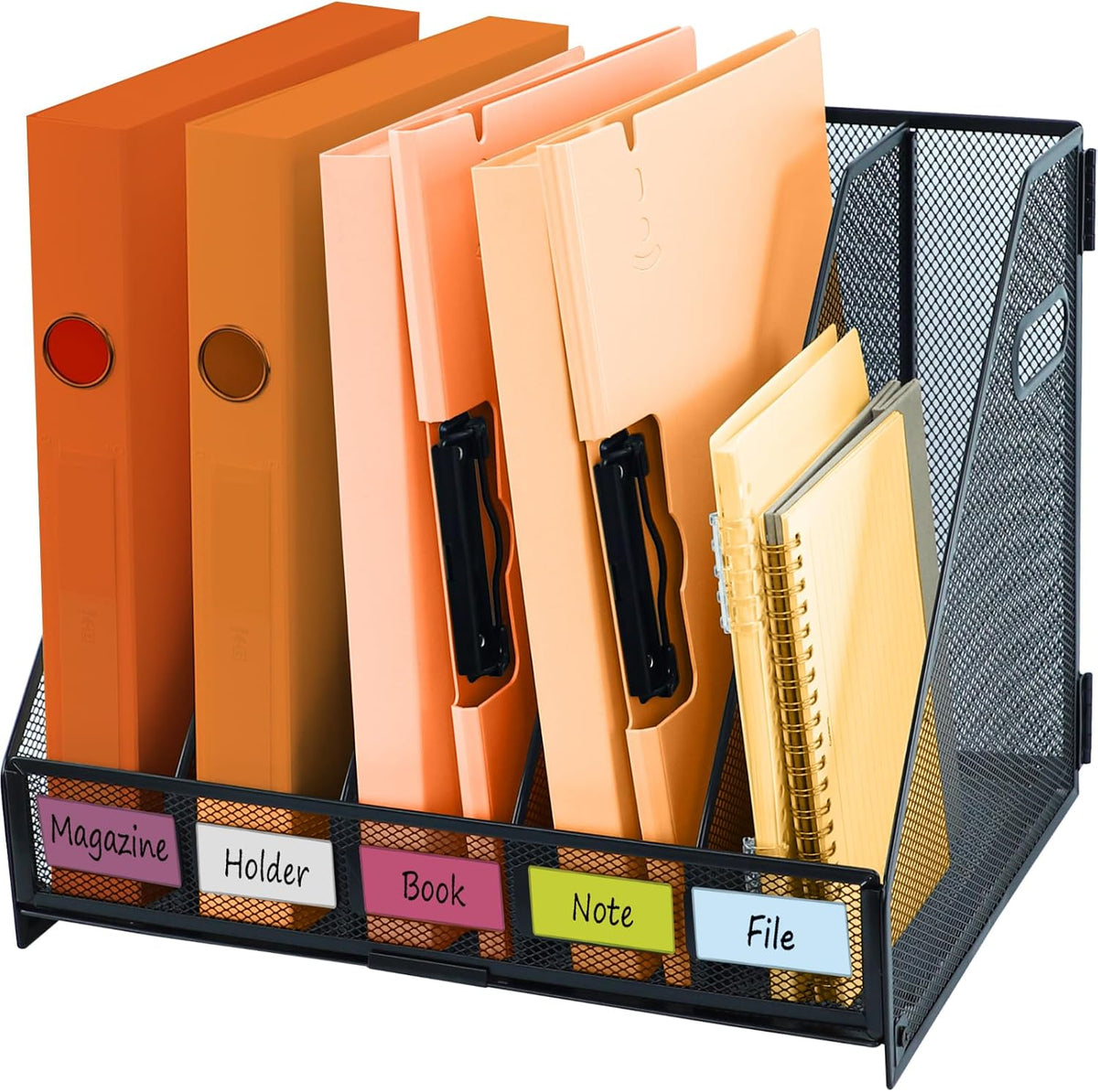 Desk File Organizer Metal Desk Magazine Folder With 4 Vertical Compartments Rack File Organizer For Office, Home, School, Black