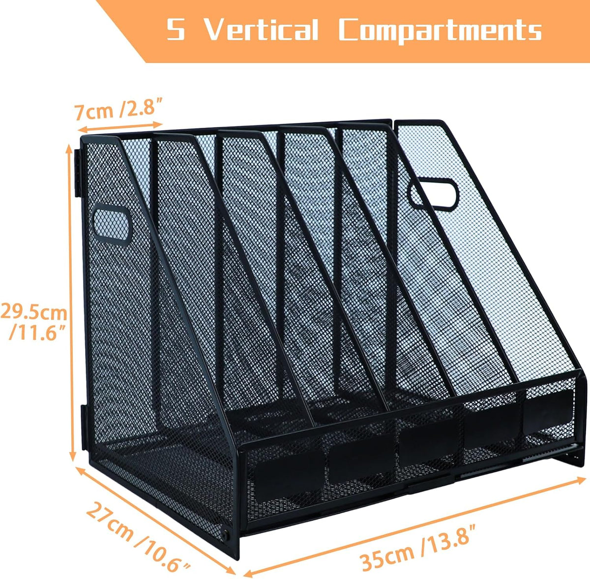 Desk File Organizer Metal Desk Magazine Folder With 4 Vertical Compartments Rack File Organizer For Office, Home, School, Black