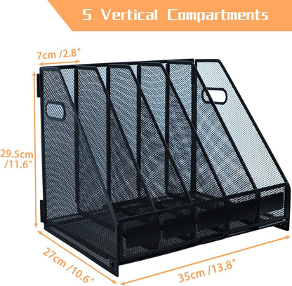 Desk File Organizer Metal Desk Magazine Folder With 4 Vertical Compartments Rack File Organizer For Office, Home, School, Black