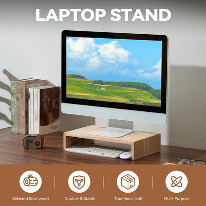 Wood Monitor Stand Riser for Desk, 15.39 Inch, Natural 39-NA