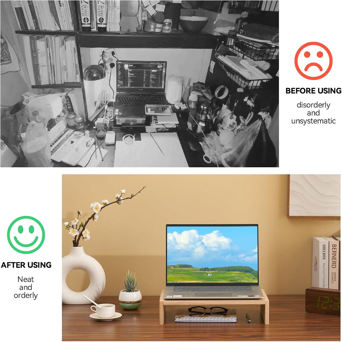 Wood Monitor Stand Riser for Desk, 15.39 Inch, Natural 39-NA