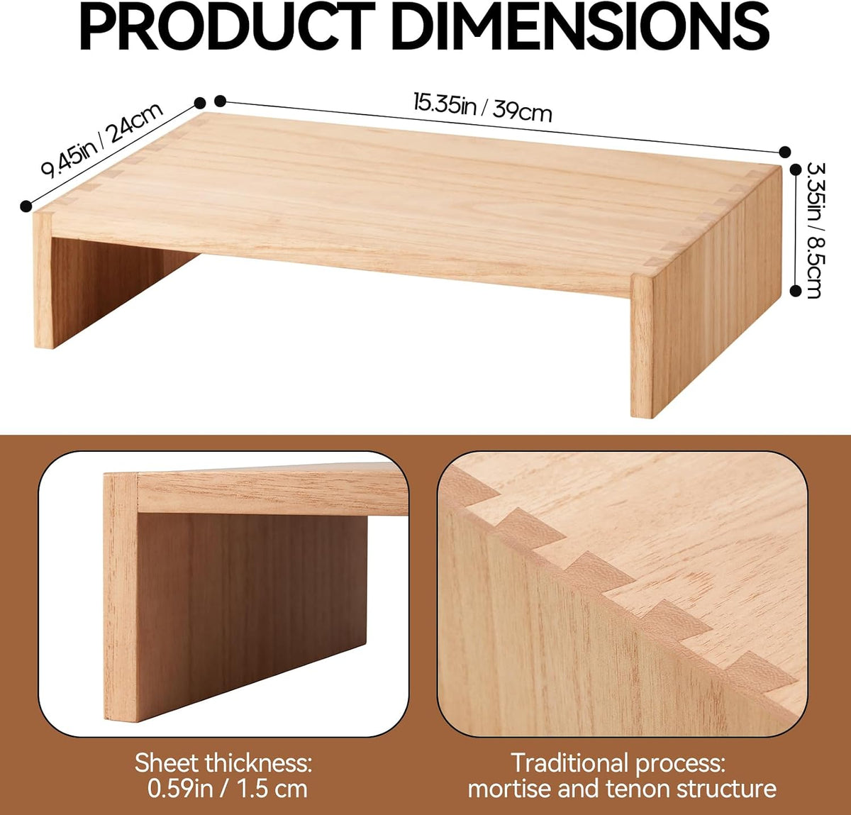 Wood Monitor Stand Riser for Desk, 15.39 Inch, Natural 39-NA