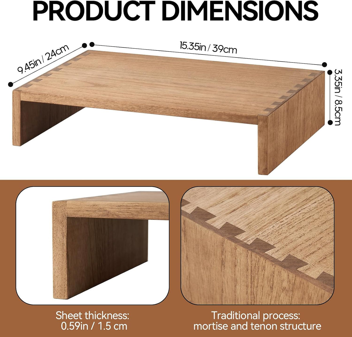 Wood Monitor Stand Riser for Desk, 15.39 Inch, Natural 39-NA