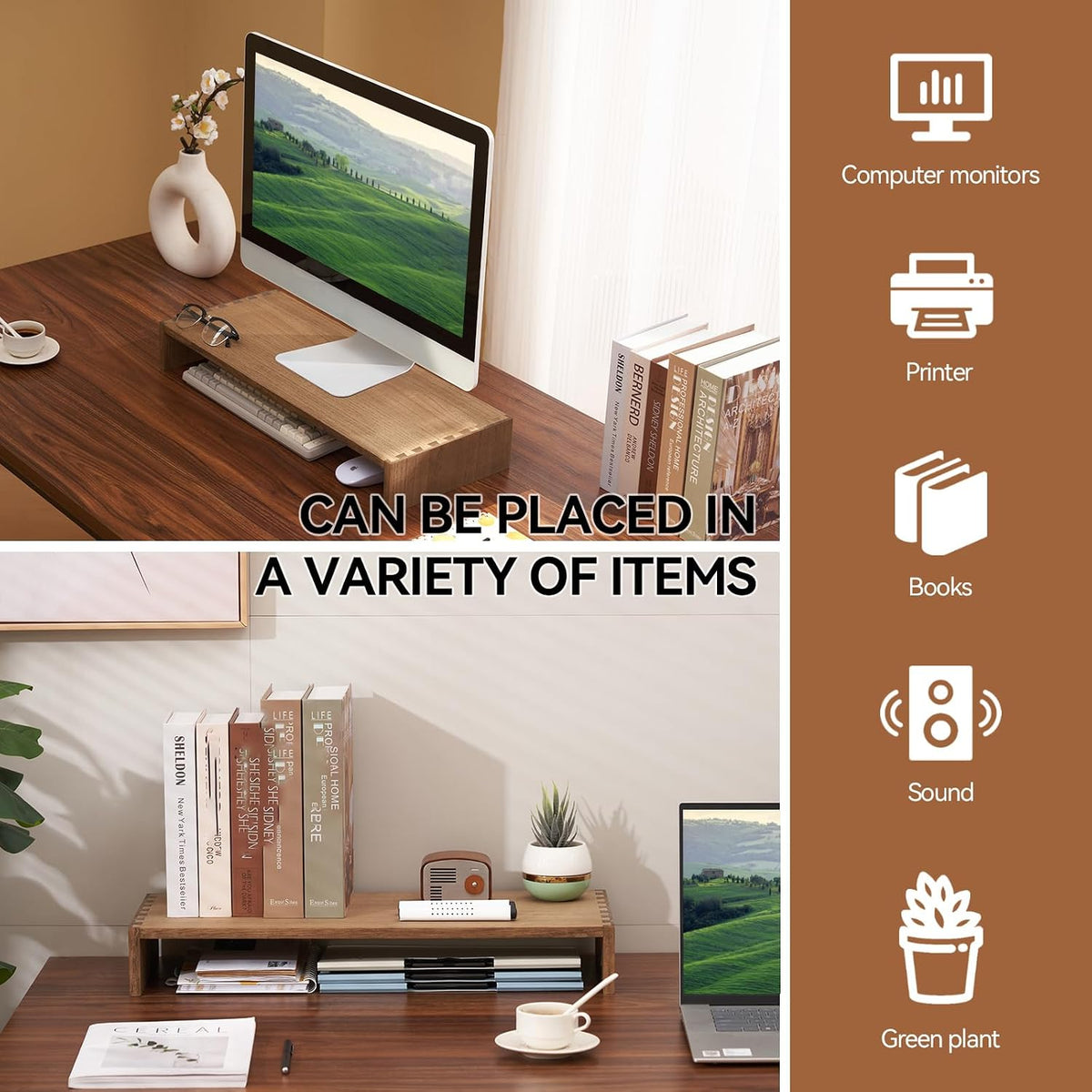 Wood Monitor Stand Riser for Desk, 15.39 Inch, Natural 39-NA