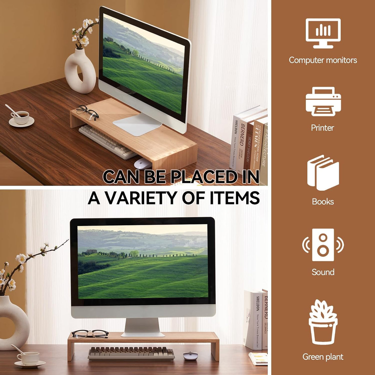 Wood Monitor Stand Riser for Desk, 15.39 Inch, Natural 39-NA