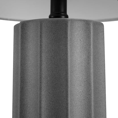 15" Ceramic Table Lamp, Matte Black Base, Wood-Toned Accent, White Linen Shade, Dual Rotary Switch, Modern Bedroom or Office Lighting, 61000046