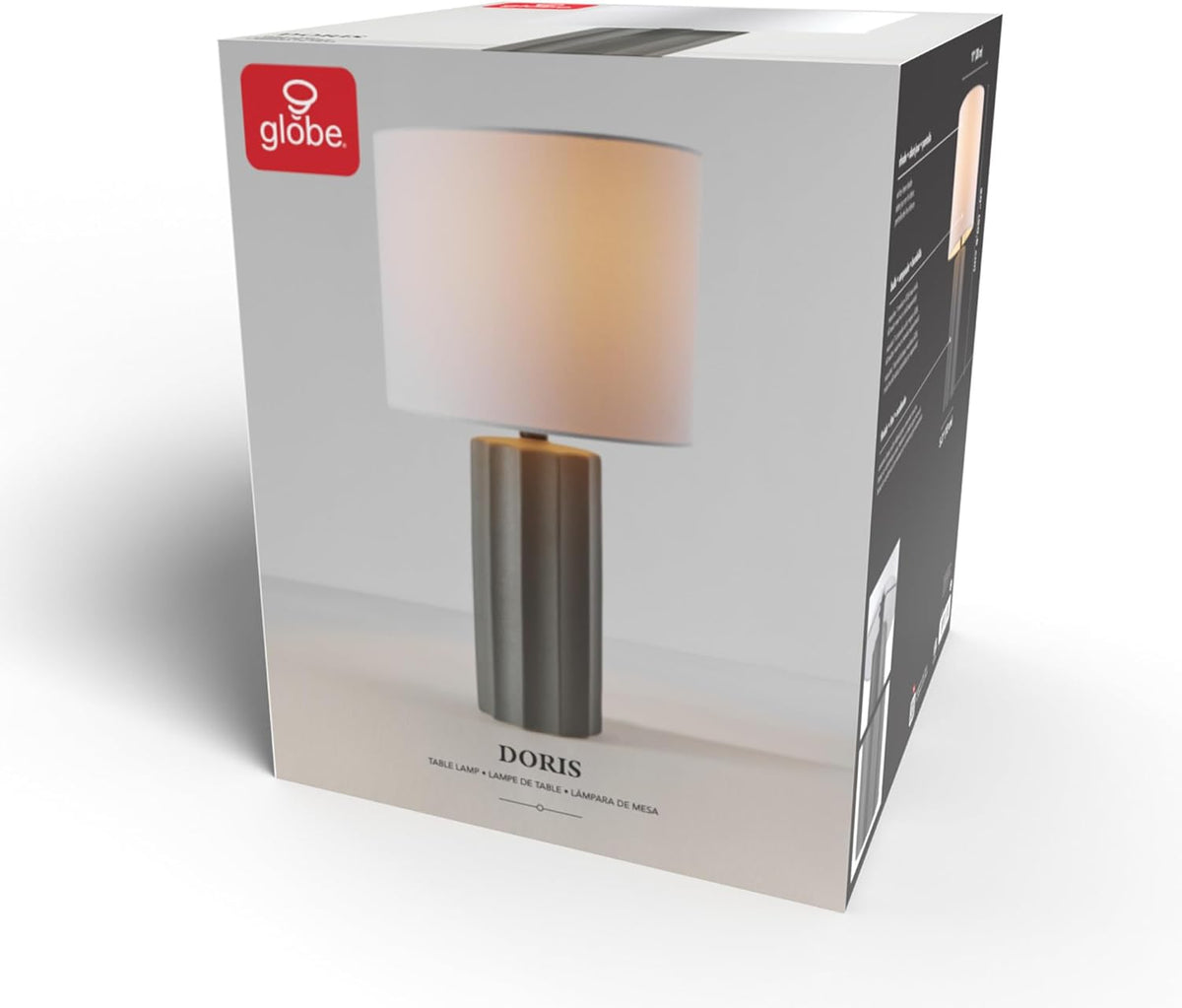15" Ceramic Table Lamp, Matte Black Base, Wood-Toned Accent, White Linen Shade, Dual Rotary Switch, Modern Bedroom or Office Lighting, 61000046