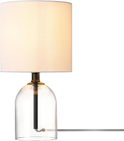 15" Ceramic Table Lamp, Matte Black Base, Wood-Toned Accent, White Linen Shade, Dual Rotary Switch, Modern Bedroom or Office Lighting, 61000046