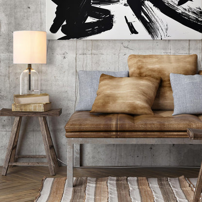 15" Ceramic Table Lamp, Matte Black Base, Wood-Toned Accent, White Linen Shade, Dual Rotary Switch, Modern Bedroom or Office Lighting, 61000046