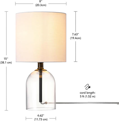 15" Ceramic Table Lamp, Matte Black Base, Wood-Toned Accent, White Linen Shade, Dual Rotary Switch, Modern Bedroom or Office Lighting, 61000046